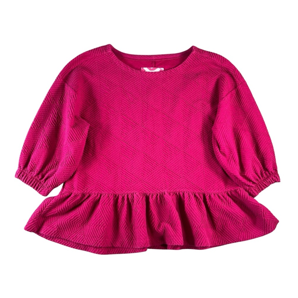 Maeve by Anthropologie Mikayla Peplum Top Balloon Sleeve Textured Pink Size L